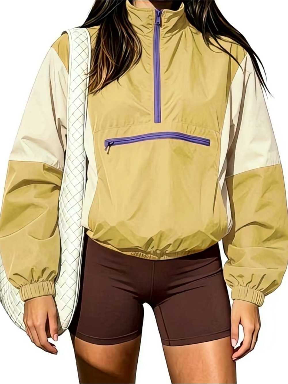 Fisoew Women Color Block Half Zip Windbreaker Jacket New Size Small